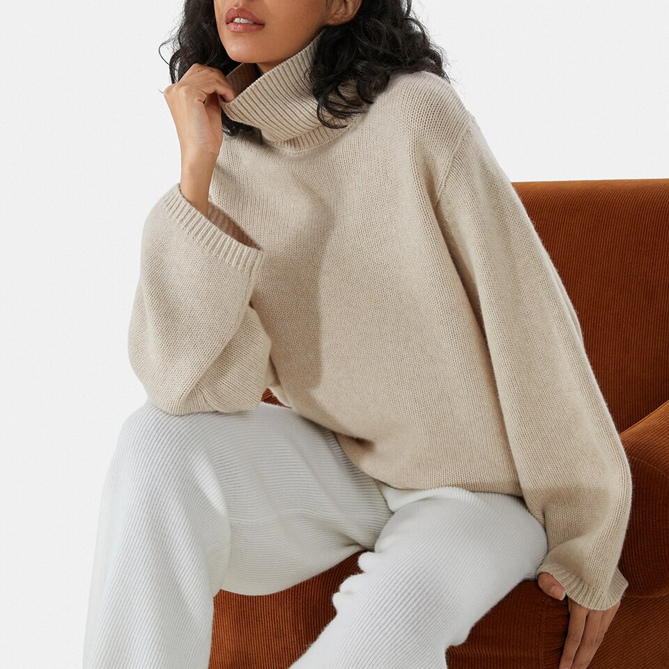 Gerda Cashmere High Neck Sweater in Cream Ivory | Women's Sustainable and Stylish Knitwears | VIVAIA
