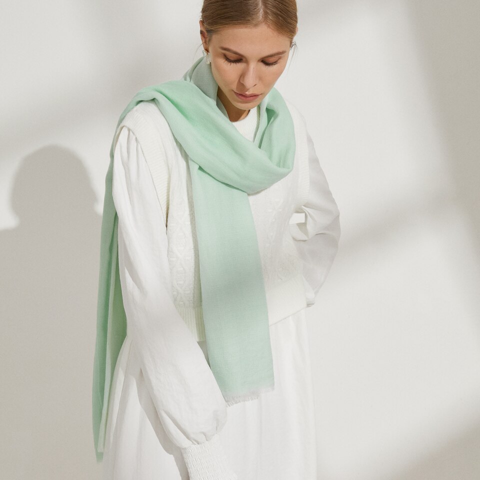 Linda Wool-Yak Gradient Scarf in Light Green | Women's Sustainable and Stylish Scarves | VIVAIA