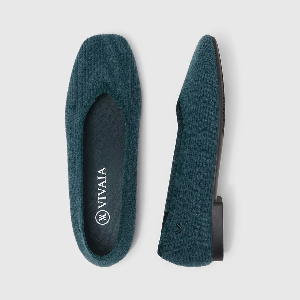 Margot Eco Fluffy Yarn Square Toe Flats for Bunions & Wide Feet in Deep Peacock | VIVAIA