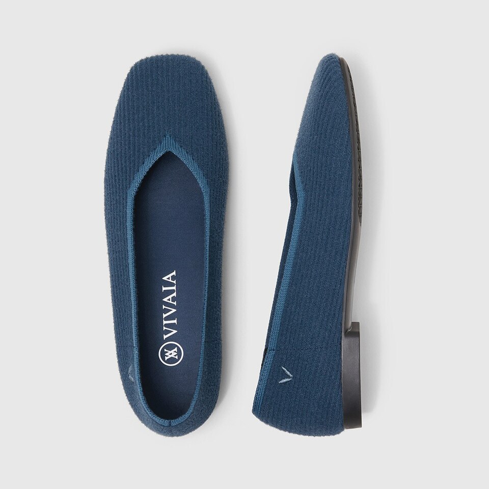 Margot Eco Fluffy Yarn Square Toe Flats for Bunions & Wide Feet in Deep Denim | VIVAIA