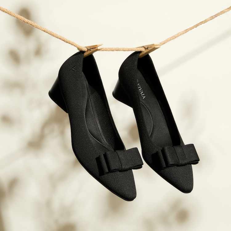 Titli Pointy Bow Heels in Deep Ebony-Women's Sustainable Shoes | VIVAIA