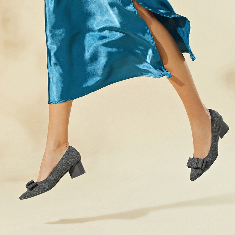 Titli Pointy Bow Heels in Silver Grey-Sustainable & Stylish | VIVAIA