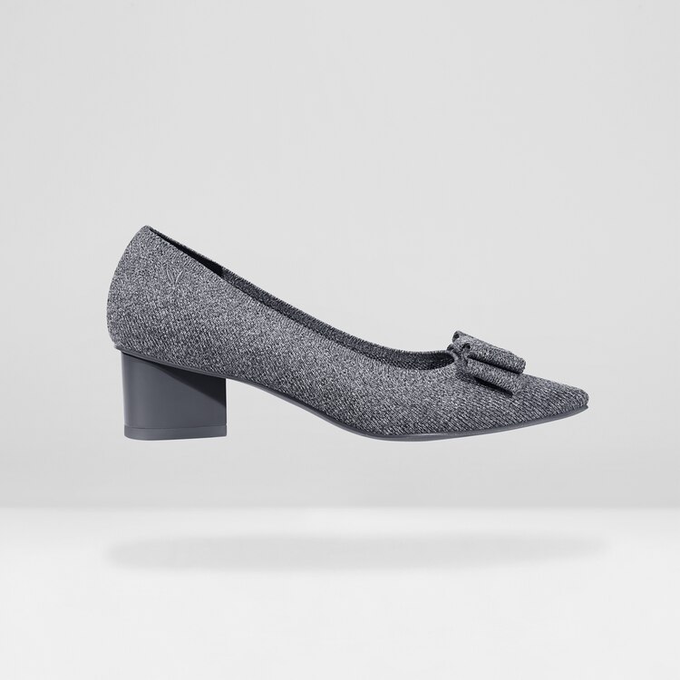 Titli Pointy Bow Heels in Silver Grey-Sustainable & Stylish | VIVAIA