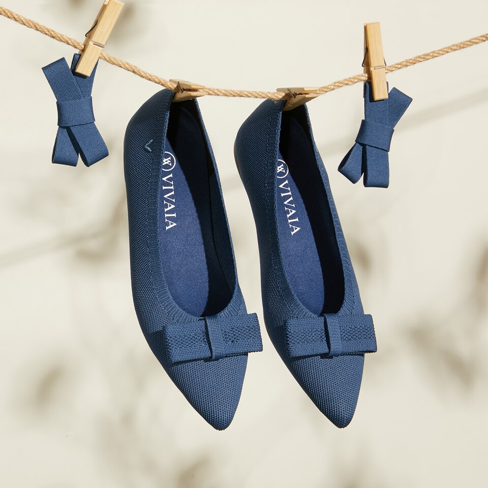 Esther Pointy Flats in Marine Blue-Sustainable & Washable Shoes | VIVAIA