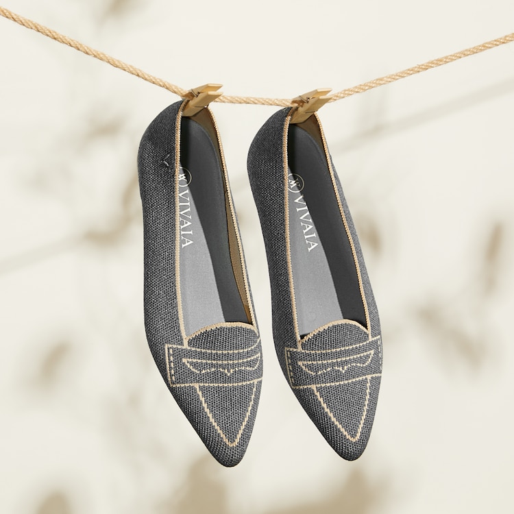 Adele Pointy Flats in Rich Grey-Sustainable & Washable Shoes | VIVAIA