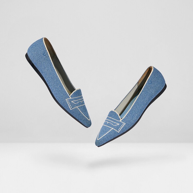 Adele Pointy Flats in Denim Blue-Sustainable & Washable Shoes | VIVAIA