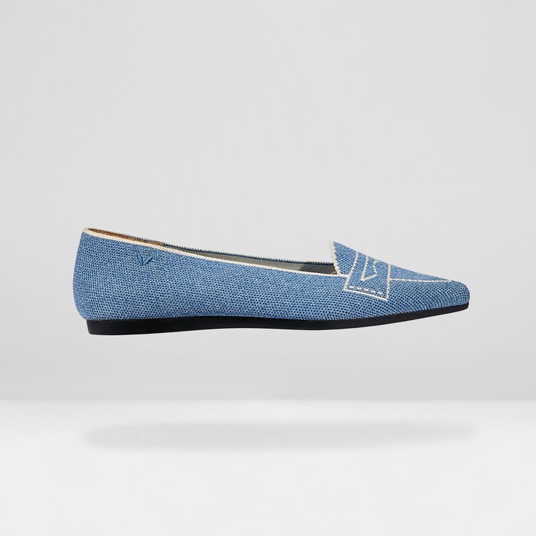Adele Pointy Flats in Denim Blue-Sustainable & Washable Shoes | VIVAIA