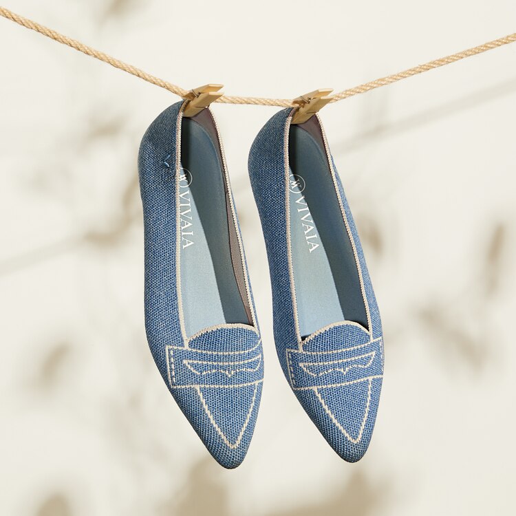 Adele Pointy Flats in Denim Blue-Sustainable & Washable Shoes | VIVAIA