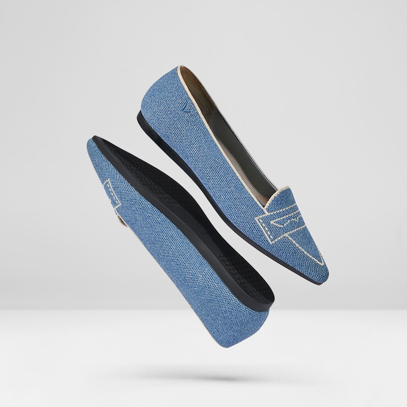 Adele Pointy Flats in Denim Blue-Sustainable & Washable Shoes | VIVAIA