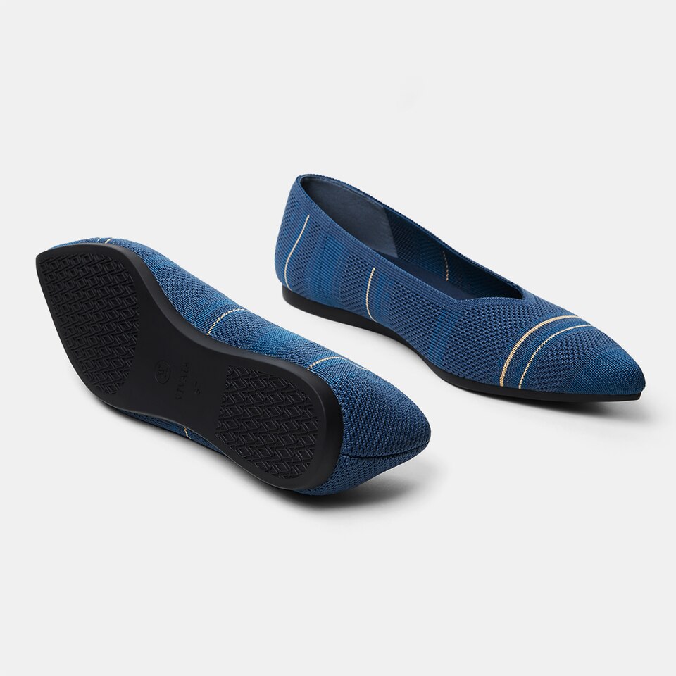 Avis Pointed-toe Flats in Denim Blue-Sustainable & Washable | VIVAIA