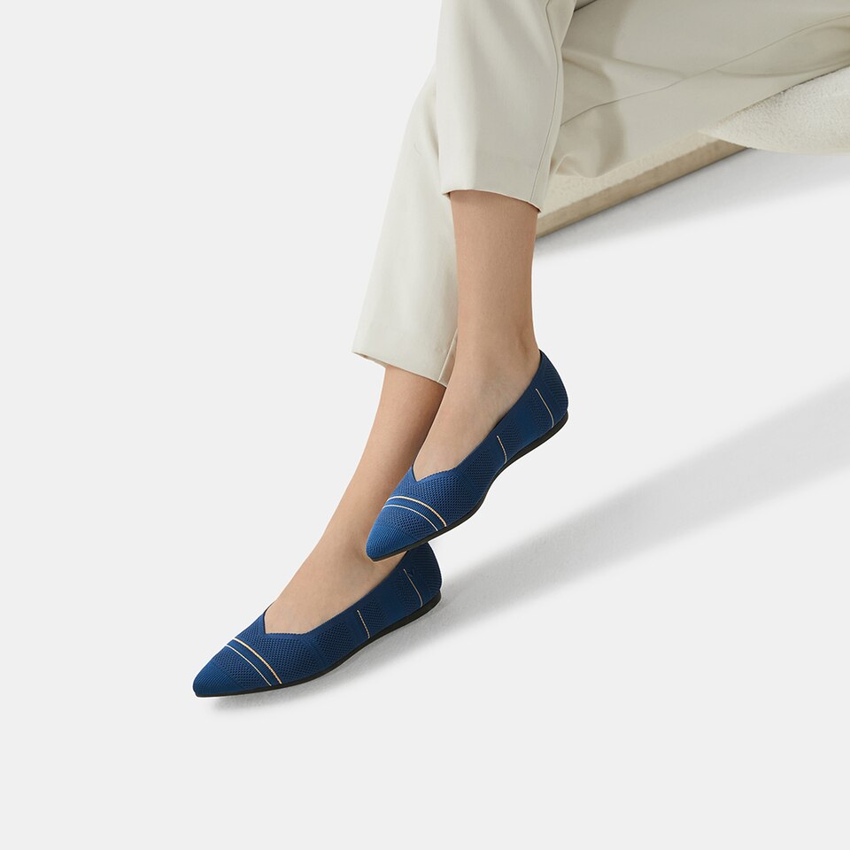 Avis Pointed-toe Flats in Denim Blue-Sustainable & Washable | VIVAIA
