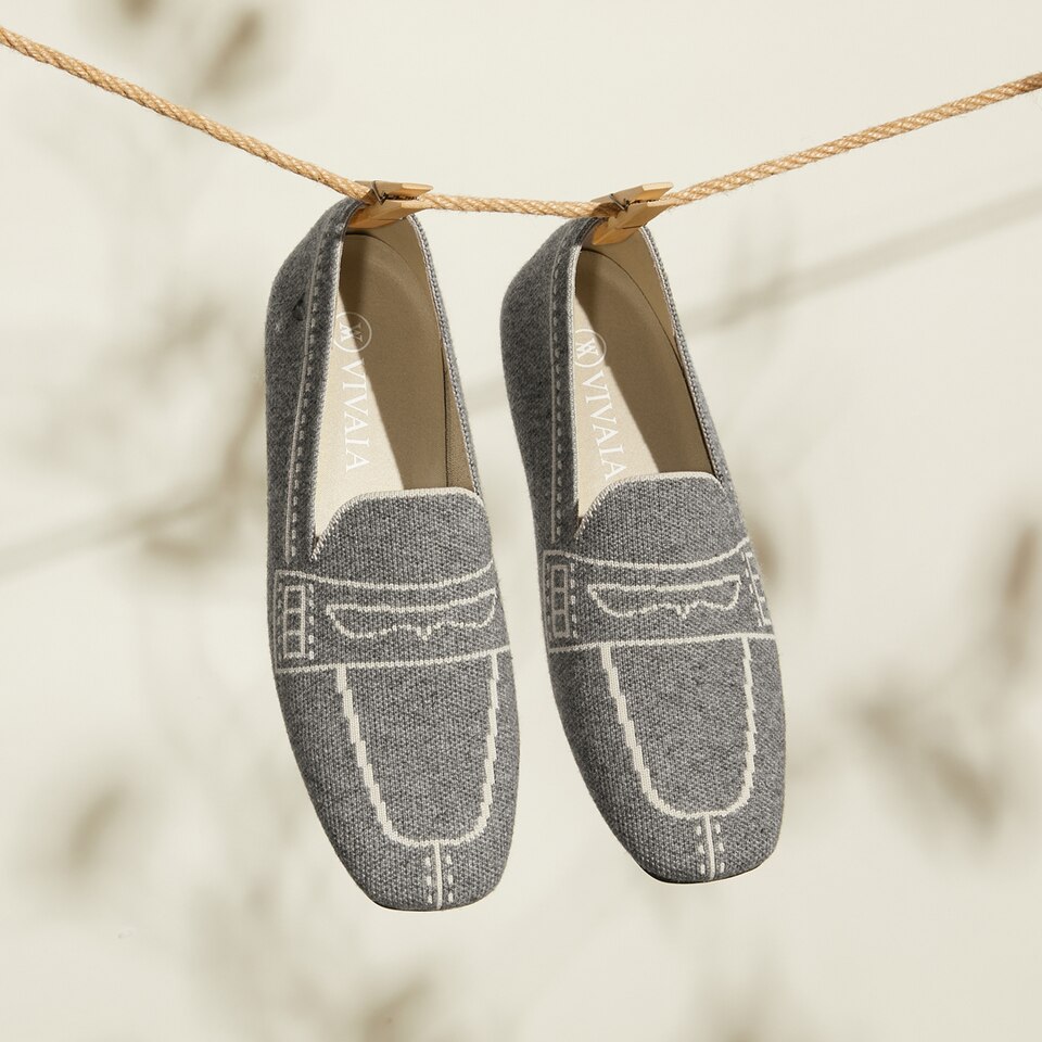 Sierra Square-toe Wool Loafers in Rich Grey - Women's Shoes | VIVAIA