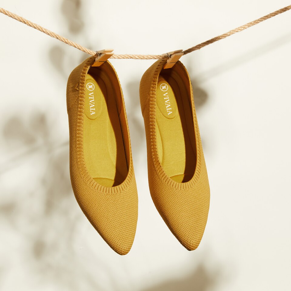 Aria5° Pointed Flats in Ginger Yellow-Sustainable & Washable | VIVAIA