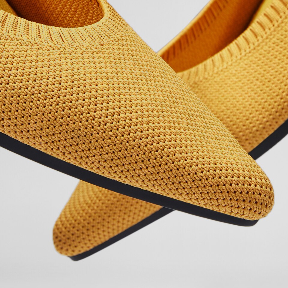 Aria5° Pointed Flats in Ginger Yellow-Sustainable & Washable | VIVAIA