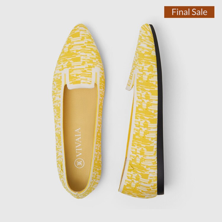 Manon Pointy Flats in Lemon Tie-Dye | Women's Sustainable, Washable and Stylish Shoes | VIVAIA