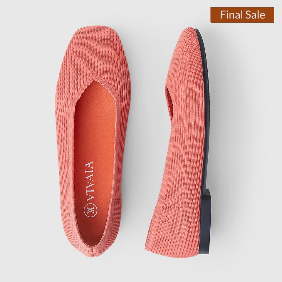 Margot Square-toe Flats in Coral Orange-Women's Sustainable Shoes | VIVAIA