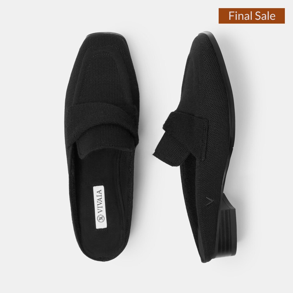 Olivia Square-toe Mules in Solid Black-Sustainable & Stylish | VIVAIA