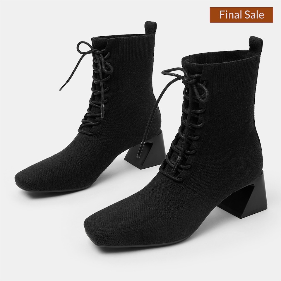Isabel Square-toe Wool Sustainable Ankle Boots in Solid Black | VIVAIA