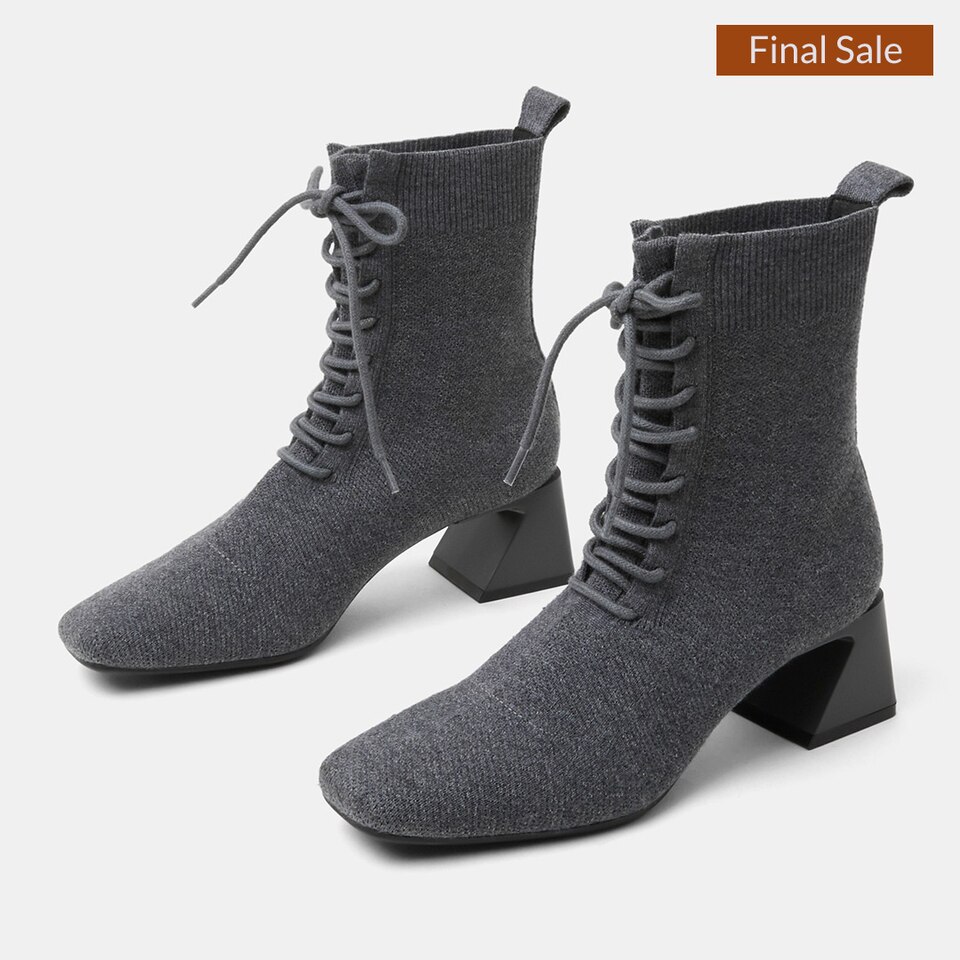 Isabel Square-toe Wool Sustainable Ankle Boots in Rich Grey | VIVAIA