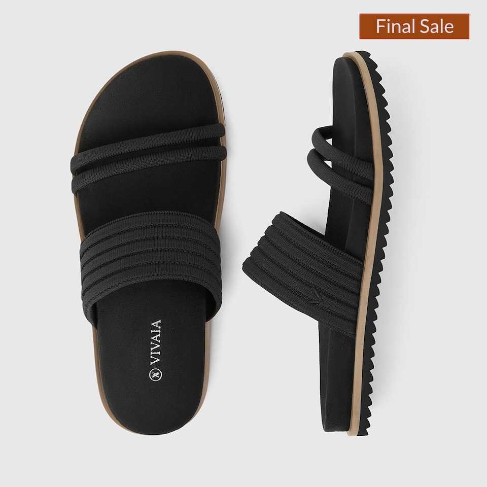 Chaya Round-toe Slide Sandals in Black | Women's Sustainable and Stylish Shoes | VIVAIA