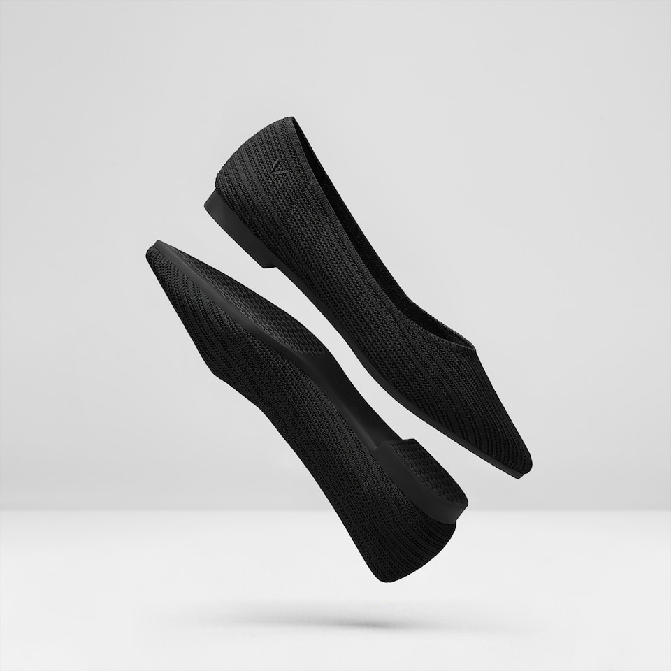 Macy Women's Pointy Flats in Solid Black-Sustainable & Washable | VIVAIA