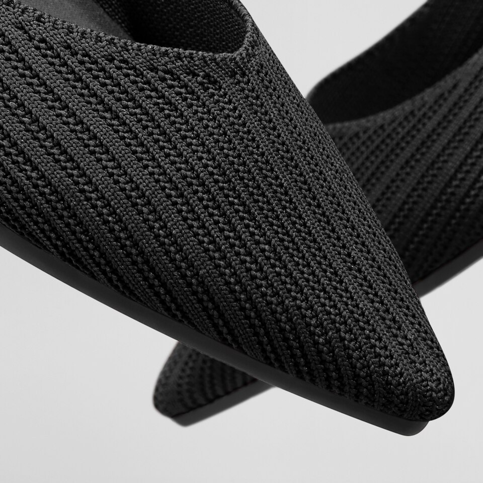 Macy Women's Pointy Flats in Solid Black-Sustainable & Washable | VIVAIA