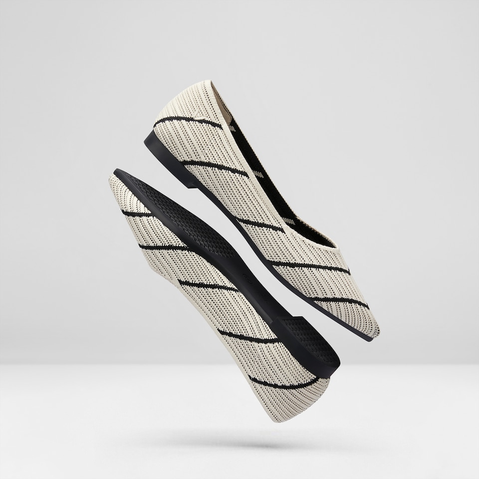 Macy Pointed-Toe Stripe Washable Flats in Striped Cream | VIVAIA