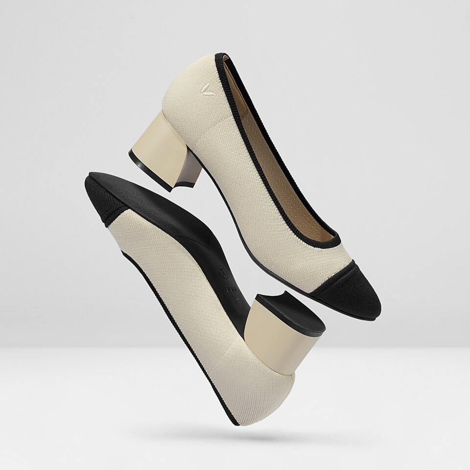 Julie Round-Toe Chunky Heels Black White-Washable & Comfortable | VIVAIA