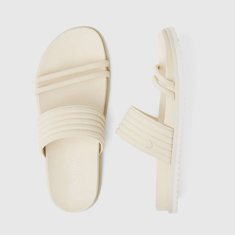 Chaya Round-toe Slide Sandals in Cream Ivory | Women's Sustainable and Stylish Shoes | VIVAIA