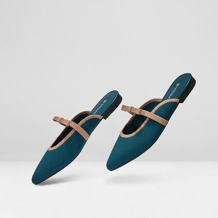 Elsie Pointed Toe Mules in Deep Peacock-Sustainable & Stylish | VIVAIA