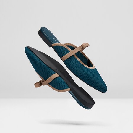 Elsie Pointed Toe Mules in Deep Peacock-Sustainable & Stylish | VIVAIA