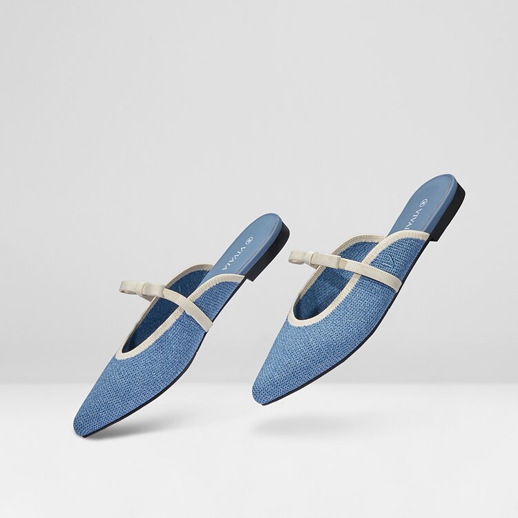 Elsie Pointed Toe Mules in Denim Blue-Women's Sustainable Shoes | VIVAIA