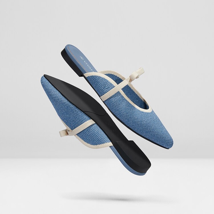 Elsie Pointed Toe Mules in Denim Blue-Women's Sustainable Shoes | VIVAIA