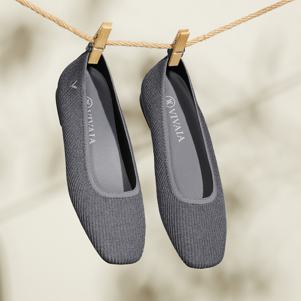 Merry Square-toe Ballerina Washable Flats in Rich Grey | VIVAIA