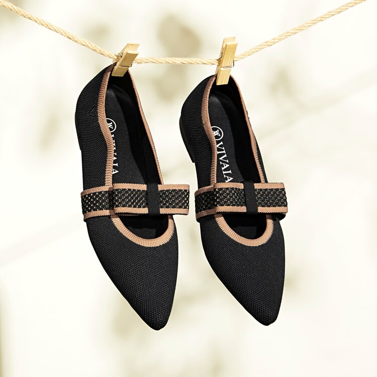 Daphne Pointy Mary Jane Flats in Black-Sustainable & Washable | VIVAIA