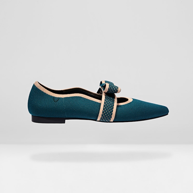 Daphne Pointy Mary Jane Flats in Deep Peacock-Sustainable & Washable | VIVAIA