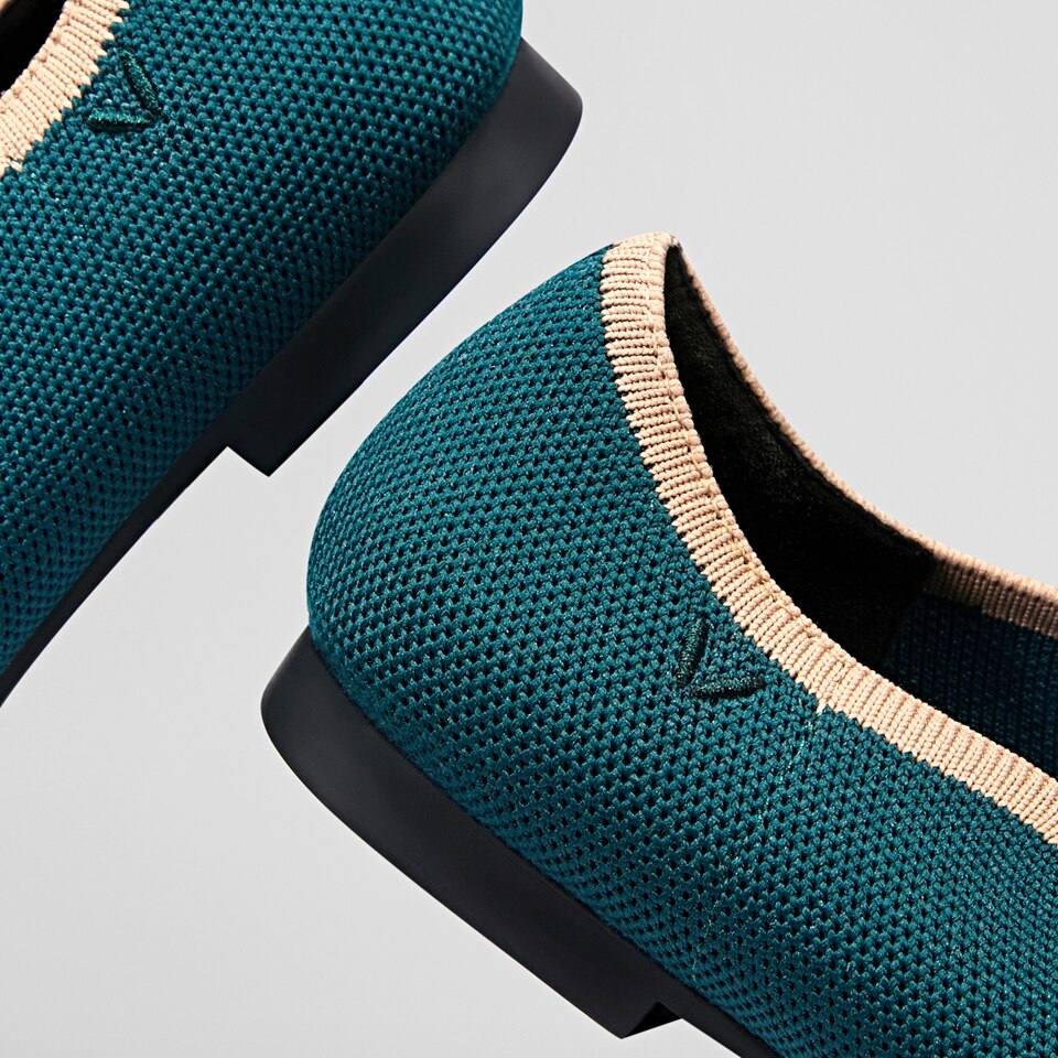 Daphne Pointy Mary Jane Flats in Deep Peacock-Sustainable & Washable | VIVAIA