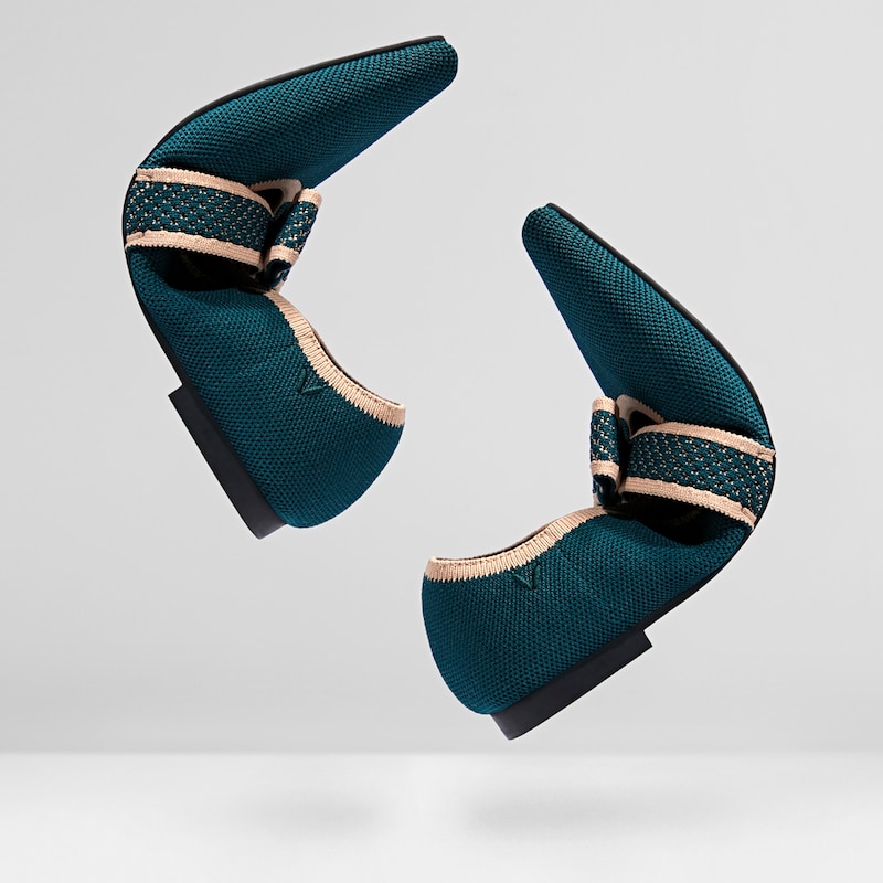 Daphne Pointy Mary Jane Flats in Deep Peacock-Sustainable & Washable | VIVAIA