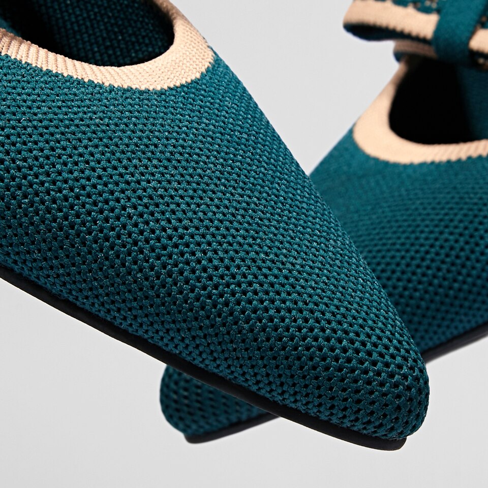 Daphne Pointy Mary Jane Flats in Deep Peacock-Sustainable & Washable | VIVAIA