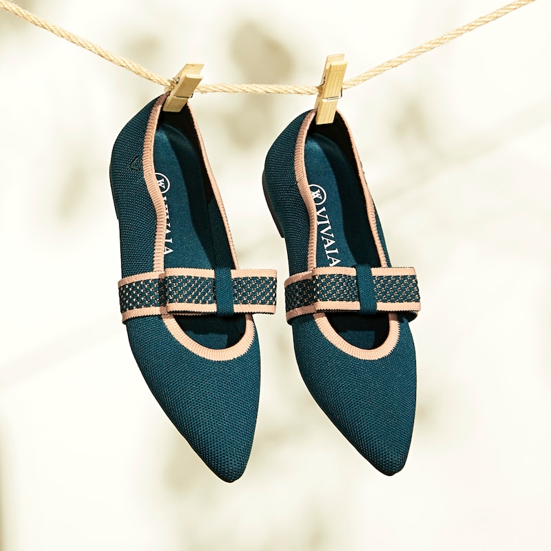 Daphne Pointy Mary Jane Flats in Deep Peacock-Sustainable & Washable | VIVAIA
