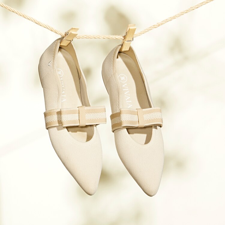 Daphne Pointy Mary Jane Flats in Cream Ivory-Sustainable & Washable | VIVAIA
