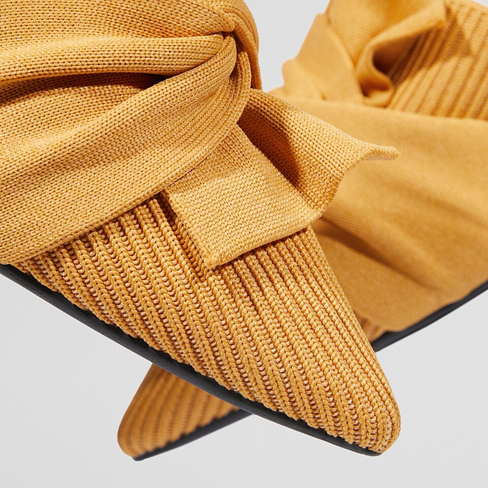 Yaffa Pointed-Toe Knot Sustainable Mules in Mustard Yellow | VIVAIA