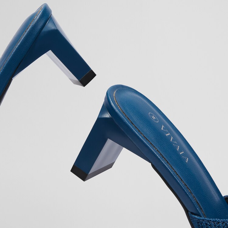 Jade Square-toe Heeled Sandals in Denim Blue-Sustainable Shoes | VIVAIA