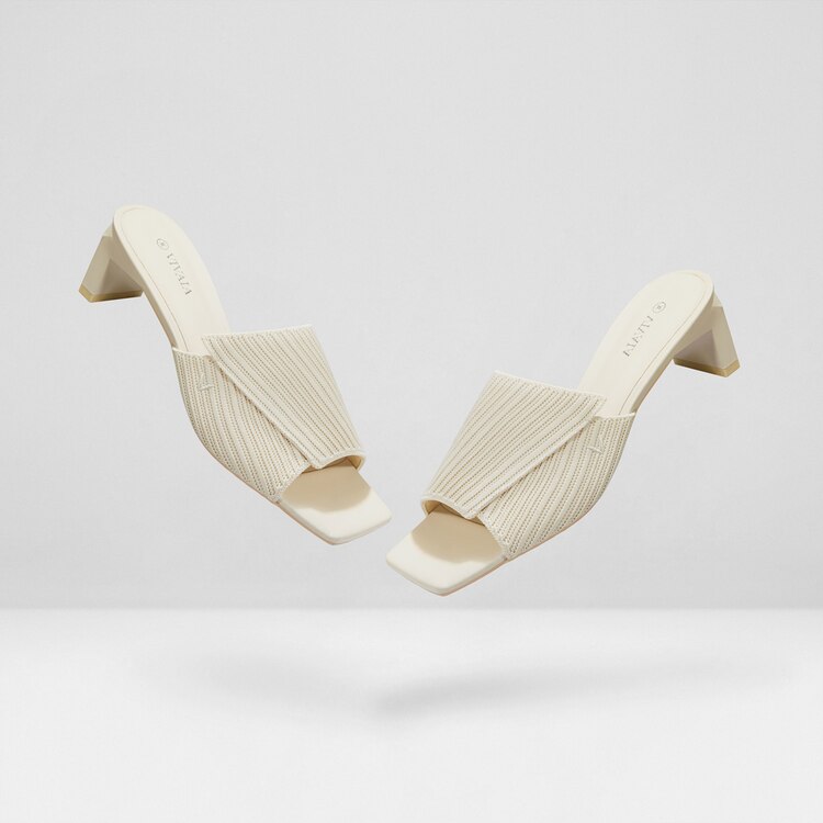 Jade Square-toe Heeled Sustainable Sandals in Cream Ivory | VIVAIA