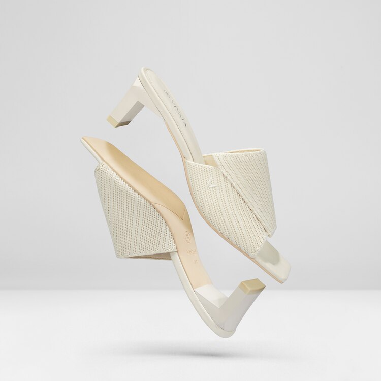 Jade Square-toe Heeled Sustainable Sandals in Cream Ivory | VIVAIA