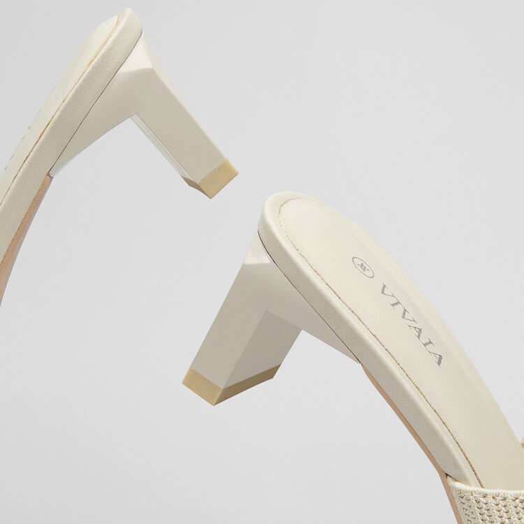 Jade Square-toe Heeled Sustainable Sandals in Cream Ivory | VIVAIA