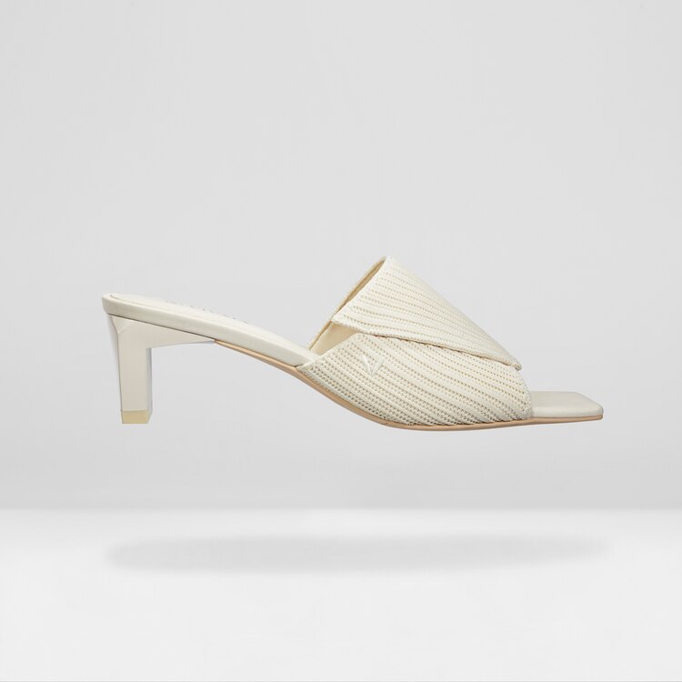 Jade Square-toe Heeled Sustainable Sandals in Cream Ivory | VIVAIA