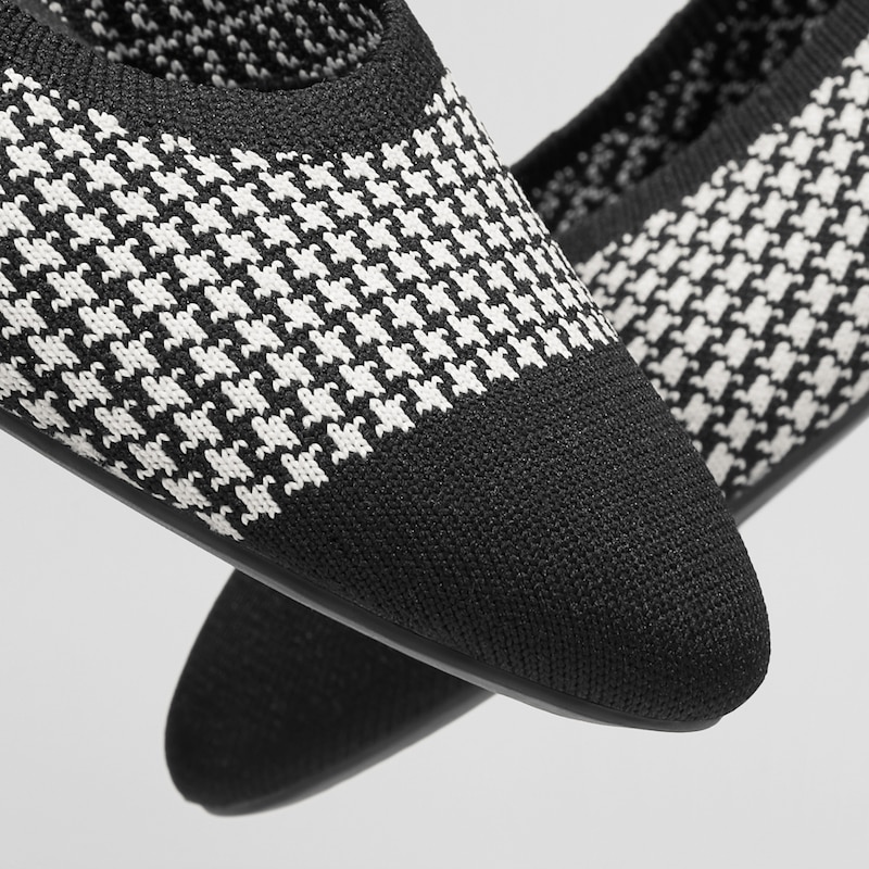 Tamia Round-toe Flats in Black Houndstooth-Sustainable & Washable | VIVAIA