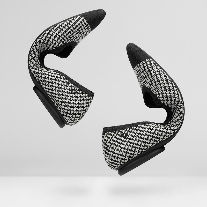 Tamia Round-toe Flats in Black Houndstooth-Sustainable & Washable | VIVAIA