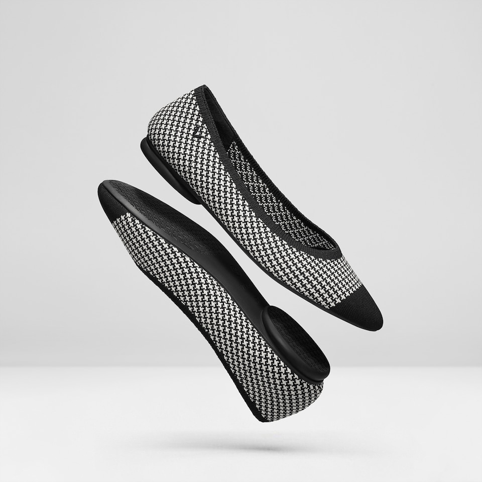 Tamia Round-toe Flats in Black Houndstooth-Sustainable & Washable | VIVAIA